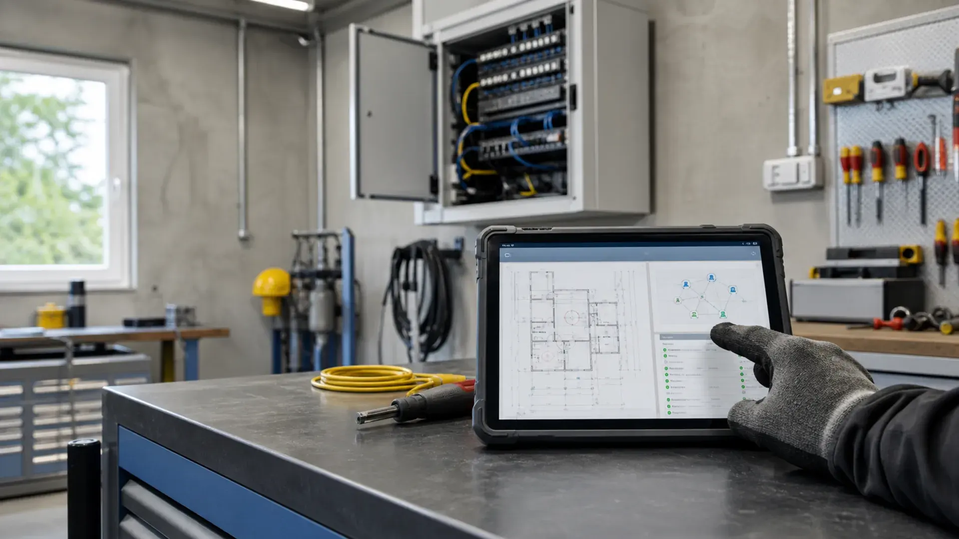 Rugged tablet with a project plan in a connected workshop