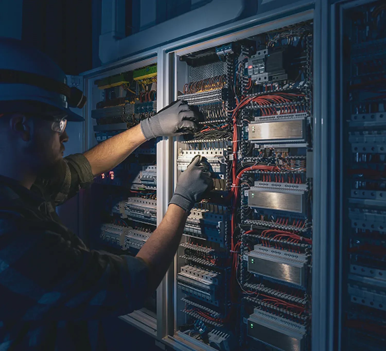Technician working on a professional infrastructure distribution
