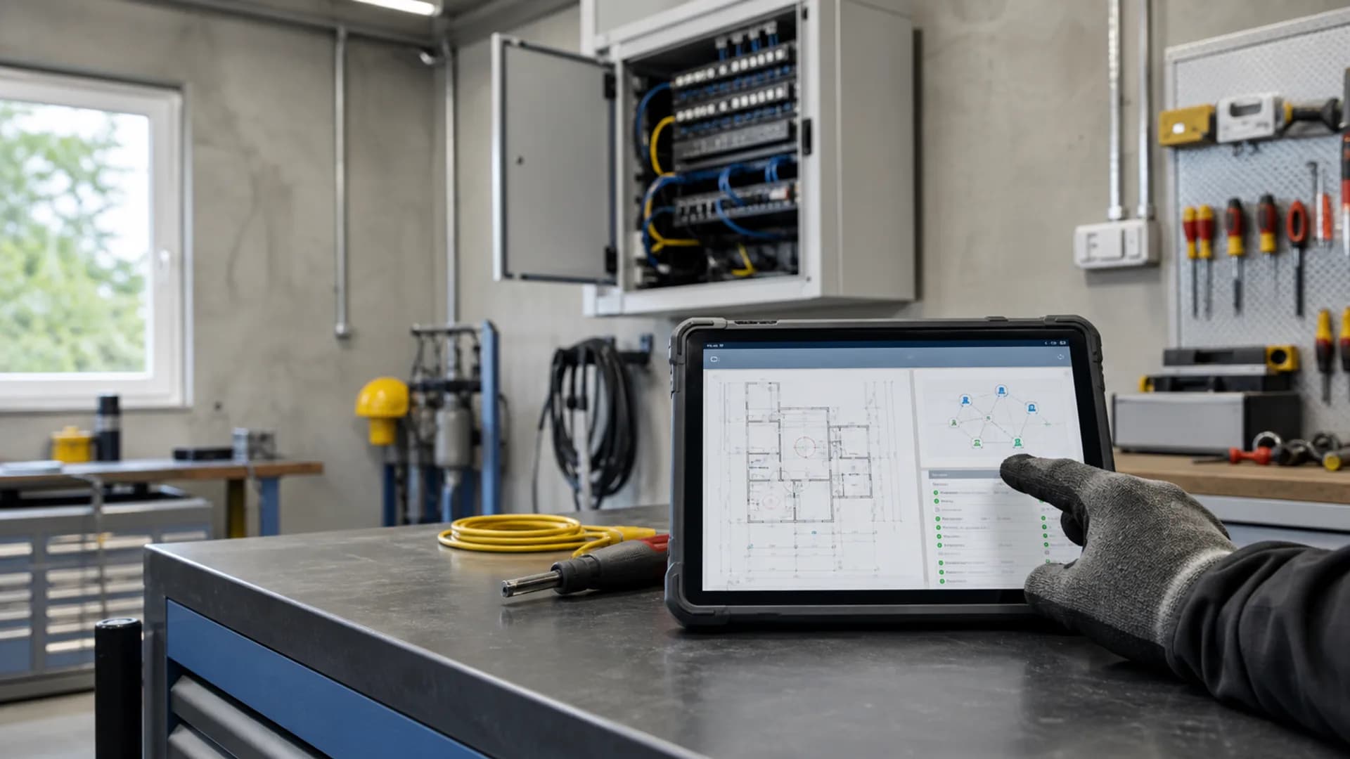 Rugged tablet with a project plan in a connected workshop